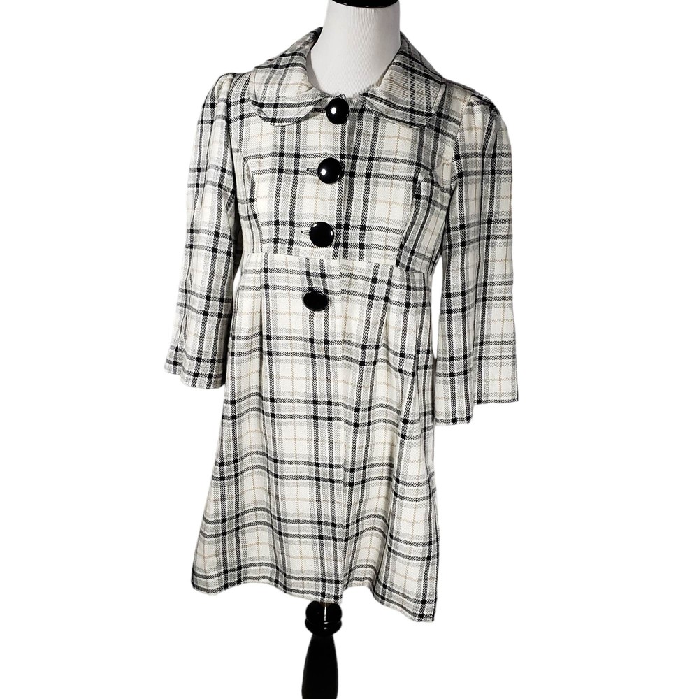 My Michelle Women's Medium Black White Silver Metallic Light 3/4 Sleeve Coat